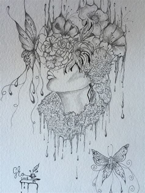 Aesthetic wall art, watercolor, line drawing print. Original Pencil Drawing Wall Art 6x9 Inch Sketch "Lady In ...
