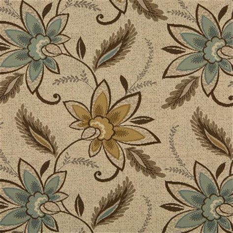 Designer Fabrics K0124a 54 In Wide Beige Brown And Teal Floral Vines