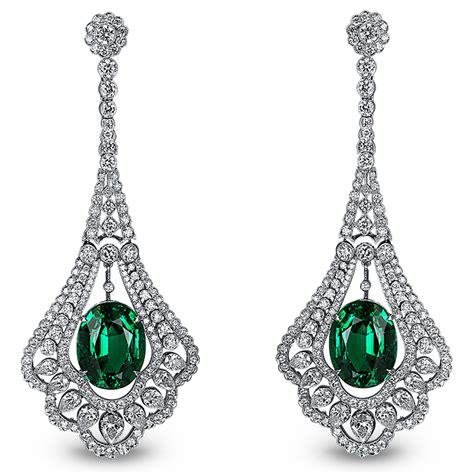 The Classics Collection ~ Emerald Drop Earrings In Platinum Set With 1832ct Emeralds And 6
