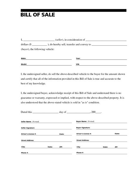 Free Printable Auto Bill Of Sale Form GENERIC