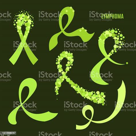 Lymphoma Awareness Green Ribbon Collection Set Stock Illustration