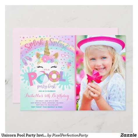 Pool Party Birthday Invitations Pool Birthday Party Unicorn Birthday Parties Birthday