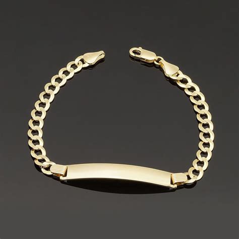 Solid 14k Yellow Gold Curb Cuban Id Bracelet Hmy Jewelry Touch Of