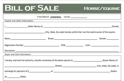 Many folks will look for that yard sale Free Connecticut Horse/Equine Bill of Sale Template - Off ...