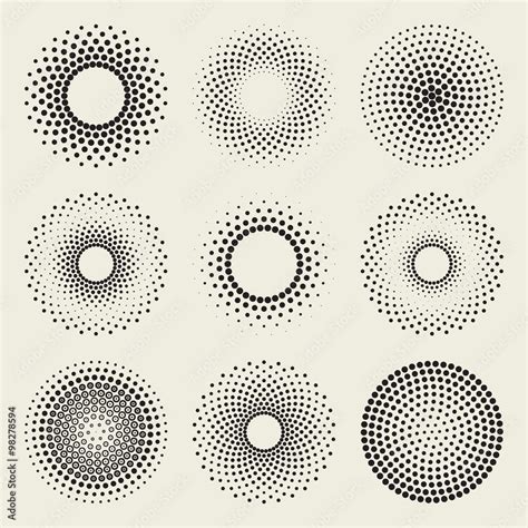 Vector Radial Gradient Halftone Sunburst Circle Shape Stippling Design