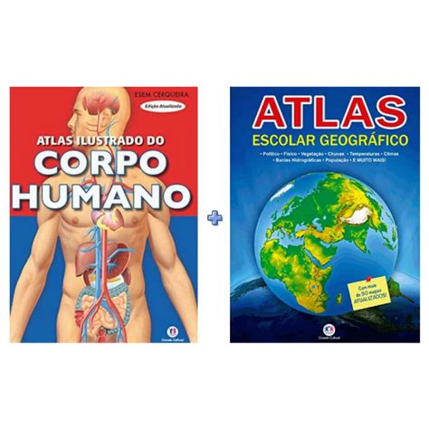 Kit Escolar Atlas Do Corpo Humano Atlas Geográfico Ilustrados E