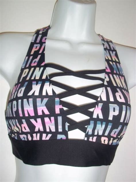 Victorias Secret Pink~pinkandblk Criss Cross Front Ultimate Sports Bra