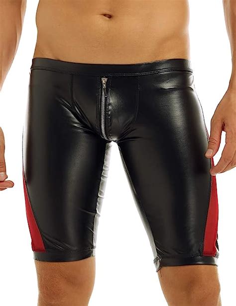 yizyif men s leather boxer shorts wetlook boxer briefs lingerie thong ouvert pants black m l xl