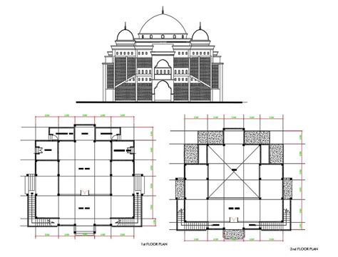 Mosque Plan And Front Elevation Design Dwg File Cadbull My Xxx Hot Girl