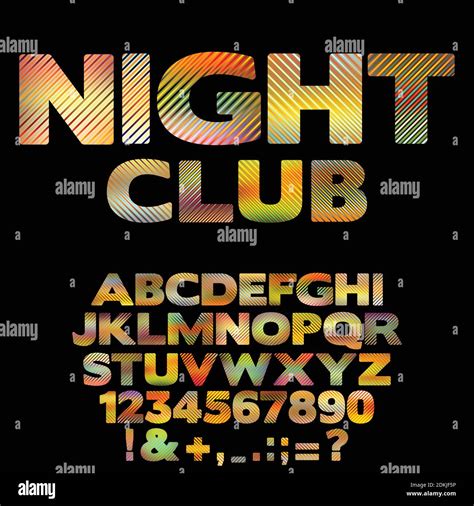 Bright Striped Nightclub Retro Font With Numbers And Punctuation Signs