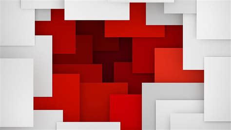 Red And White Squares Nested Geometric Shapes Abstract Hd Wallpaper