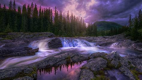 Hd Wallpaper Nature Water Purple Sky Waterfall Wilderness Purple