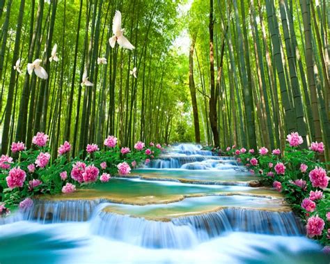 Beibehang Custom 3d Forest Flowing Water Bamboo Forest Waterfall Photo