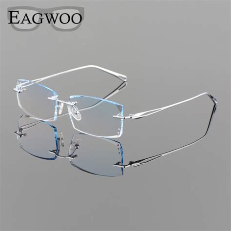 Eagwoo Titanium Eyeglasses Men Rimless Prescription Myopia Photochromic Diamond Glasses