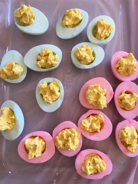 Back in my day, we didn't really do gender reveal parties. Blue and Pink deviled eggs for Gender Reveal Party ...