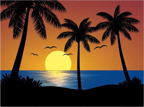 Tropical Sunset View with Palm Trees - Download Free Vectors, Clipart ...