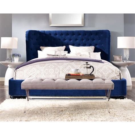 Philly King Navy Blue Bed Frame Velvet Bed Frame Bed Frame And