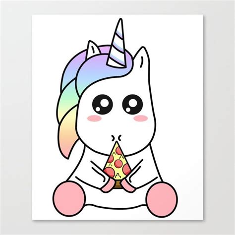 Cute Funny Kawaii Unicorn Eating Pizza Slice Magical Rainbow Canvas Print By Mintedfresh