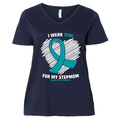 I Wear Teal For My Stepmom Sexual Assault Awareness T Womens V Neck Plus Size T Shirt
