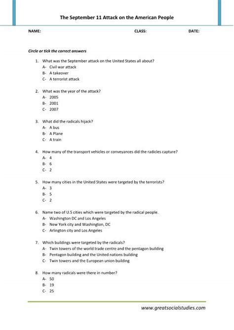 September 11 2001 Facts Printable Worksheets What Happened On