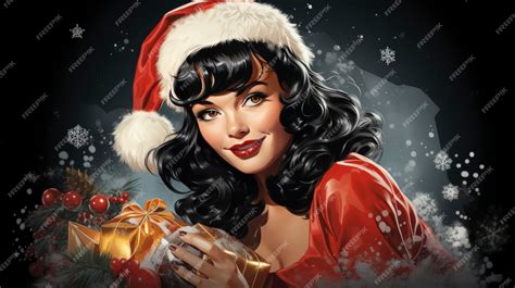premium ai image illustration of woman with pinup style dressed as santa claus delivering