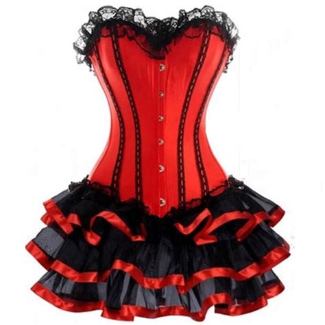 Plus Size S 6xl Hot Red Burlesque Corset With Tutu Women Sexy Strapless Gothic Steampunk