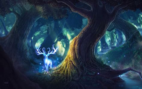 Magic Forest Fantasy Deer Hd Artist 4k Wallpapers