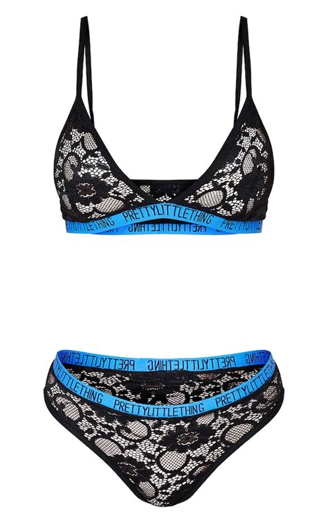 Prettylittlething Black Triangle Lace Lingerie Set Prettylittlething Aus