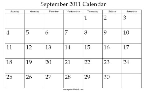 September 2011 Printable Calendar Printable Hub
