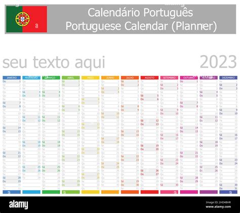 2023 Portuguese Planner Calendar Vertical Months On White Background