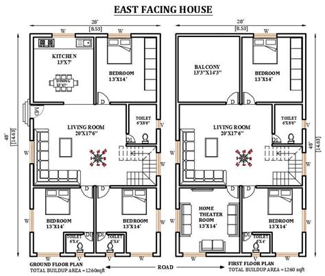 28x48 East Facing 3bhk Home Plan Is Available In This Autocad Drawing