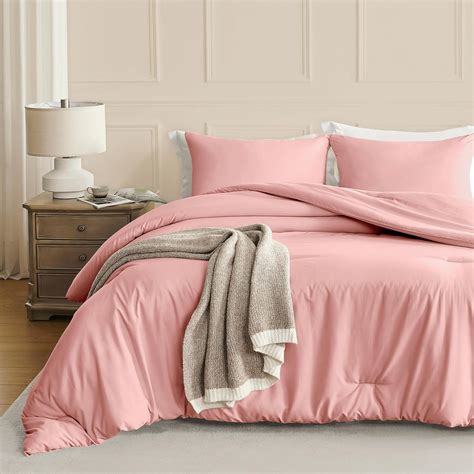 Downluxe King Size Comforter Set Pink 3 Pieces Solid