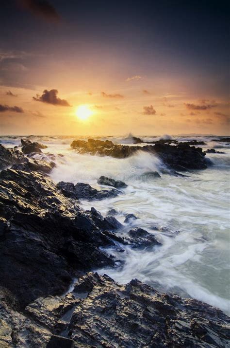 Beautiful Sea View Scenery Over Stunning Sunrise Background Stock Photo