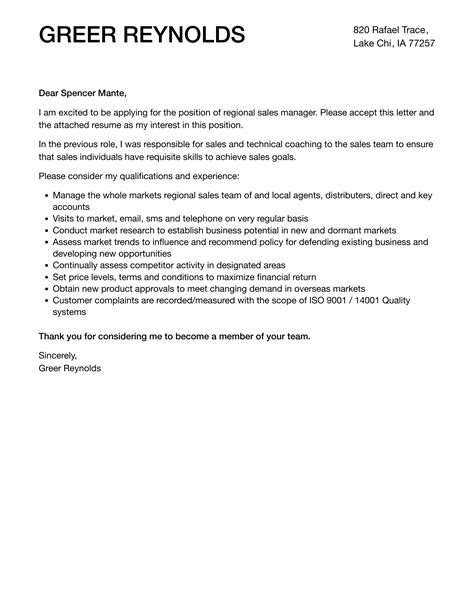 Regional Sales Manager Cover Letter Velvet Jobs