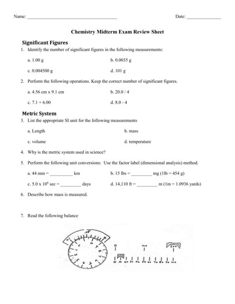 Chemistry Midterm Exam Review Sheet