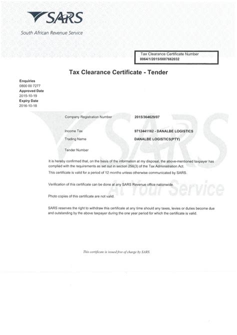 The tax clearance certificate is usually for the 3 years preceding your application. Tax Clearance Certificate