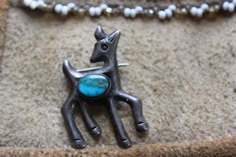 Native American Brooch Deer Fawn Turquoise Sterling Silver Etsy