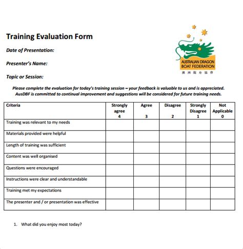 8 Training Evaluation Forms Samples Examples And Format Sample