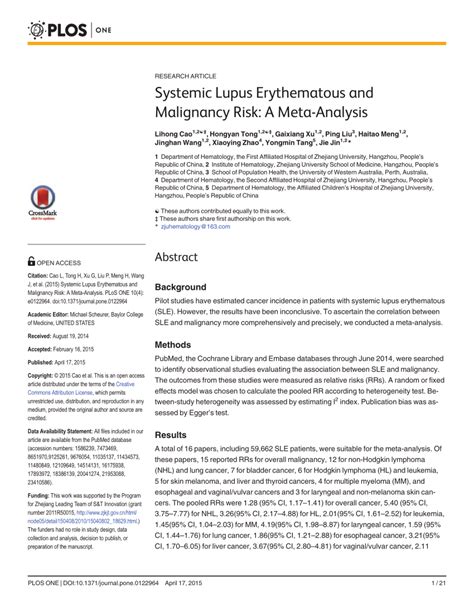 Pdf Systemic Lupus Erythematous And Malignancy Risk A Meta Analysis