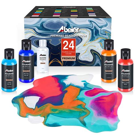 Buy Abeier Acrylic Pouring Paint Set 24 Colours And60ml 24 Assorted Colours And 1oz Silicone Oil