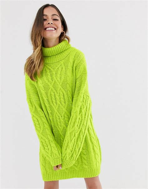 Moon River Lime Cable Knit Sweater Dress Green Modesens Cable Knit