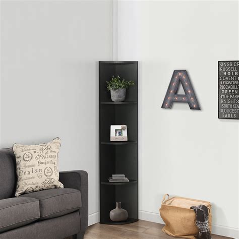 Especially those awkward tiny ones between two doors. Harlice 4-Shelf Corner Bookcase (Black) - TAF Furniture