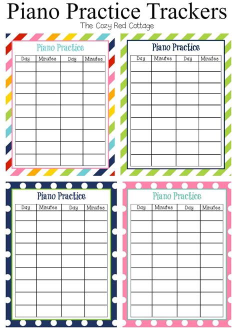 The Cozy Red Cottage 7 Free Piano Practice Tracker Sheets
