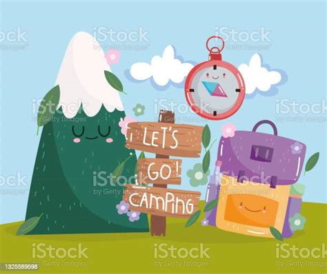 귀여운 가방과 나침반 캠핑 가방에 대한 스톡 벡터 아트 및 기타 이미지 가방 관광 귀여운 Istock