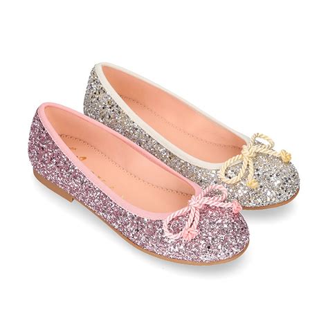 Classic Glitter Girl Ballet Flats With Elastic Contour And Ribbon R019