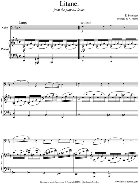 Franz schubert wrote litanei auf das fest aller seelen in 1816 after a text by johann georg jacobi, which is reproduced below in english translation. Litany, D343: Cello, Piano sheet music by Franz Peter Schubert