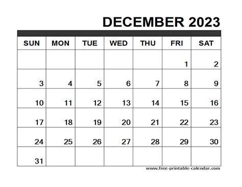 December 2023 Calendar Printable Free Printable