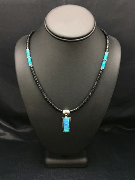 Native American Onyx Heishi Turquoise Sterling Silver Necklace Etsy Uk