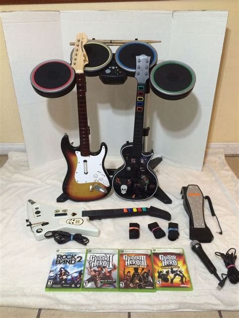 Xbox 360 Rock Band 2 Bundle With 3 Guitars Guitar Hero 4 Games Video Games And Consoles Video