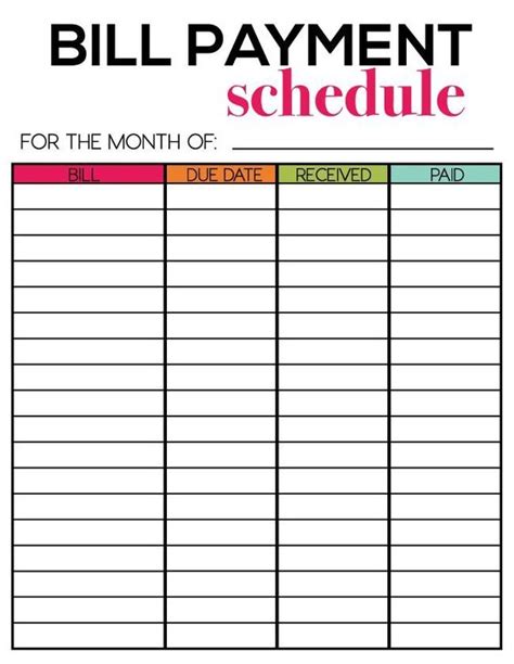 Monthly Bill Template Printable